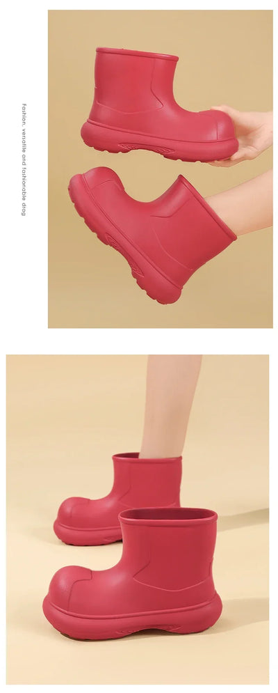The Mid-top of The Women's Rain Boots Is Available in Solid Multi-color Options Including Waterproof and Anti-slip Flat Shoes