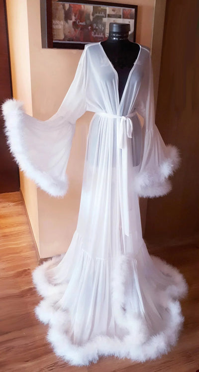 Feather Edge Wedding Robe Maternity Dress Pregnant Women Photography Gown Fur Evening Prom Slip jacket Customized