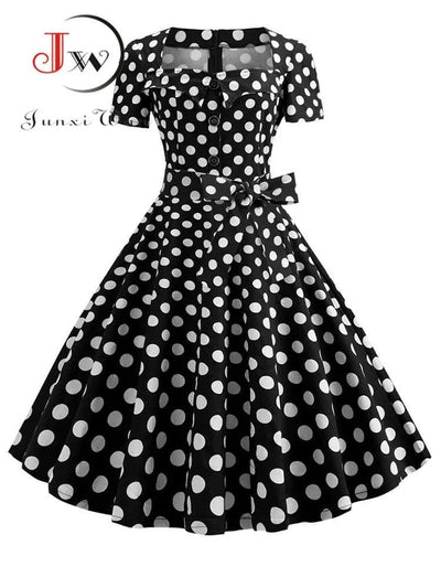 Women Summer Dress Elegant Retro Vintage 50s 60s Robe Rockabilly Swing Pinup Dresses Casual Red Party Vestidos