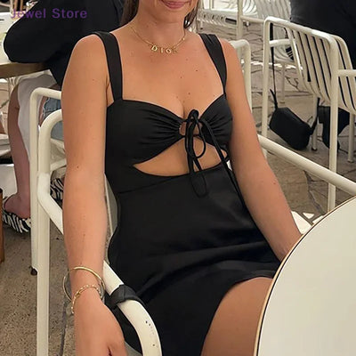 1pc Sexy Hollow Out Bandage Summer Dresses For Women Spaghetti Strap Evening Mini Dress Female Elegant Party Vestidos