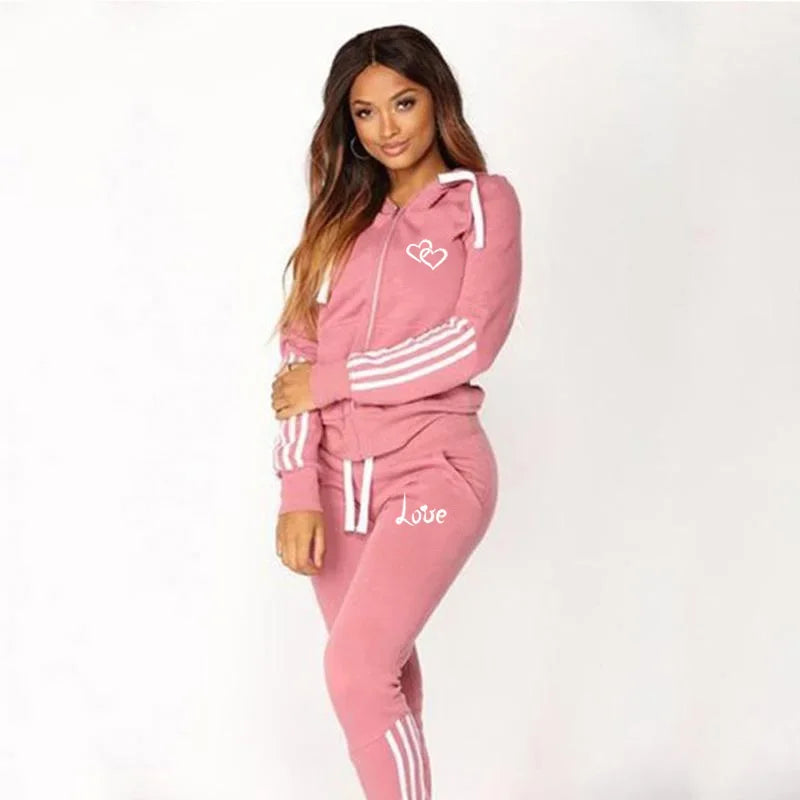 Fashion Women Track Suits Sports Wear Jogging Suits Ladies Hooded Tracksuit Set Clothes Hoodies+Sweatpants Sweat Suits