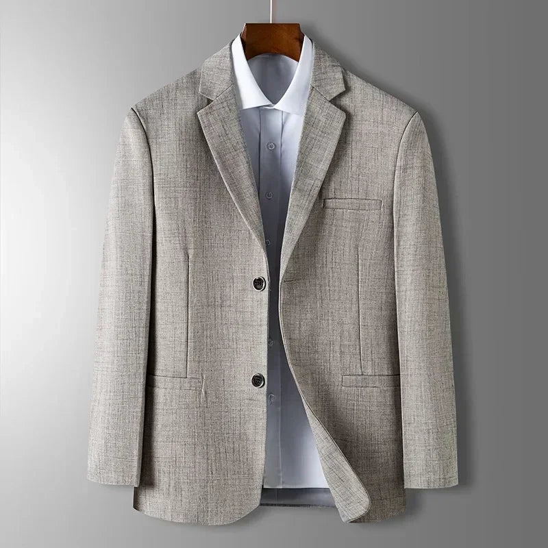 Spring Autumn Men's Blazer Luxury Plaid Jacquard Casual Suit Jacket Gray Blue Beige Loose Male Coat Costume Homme
