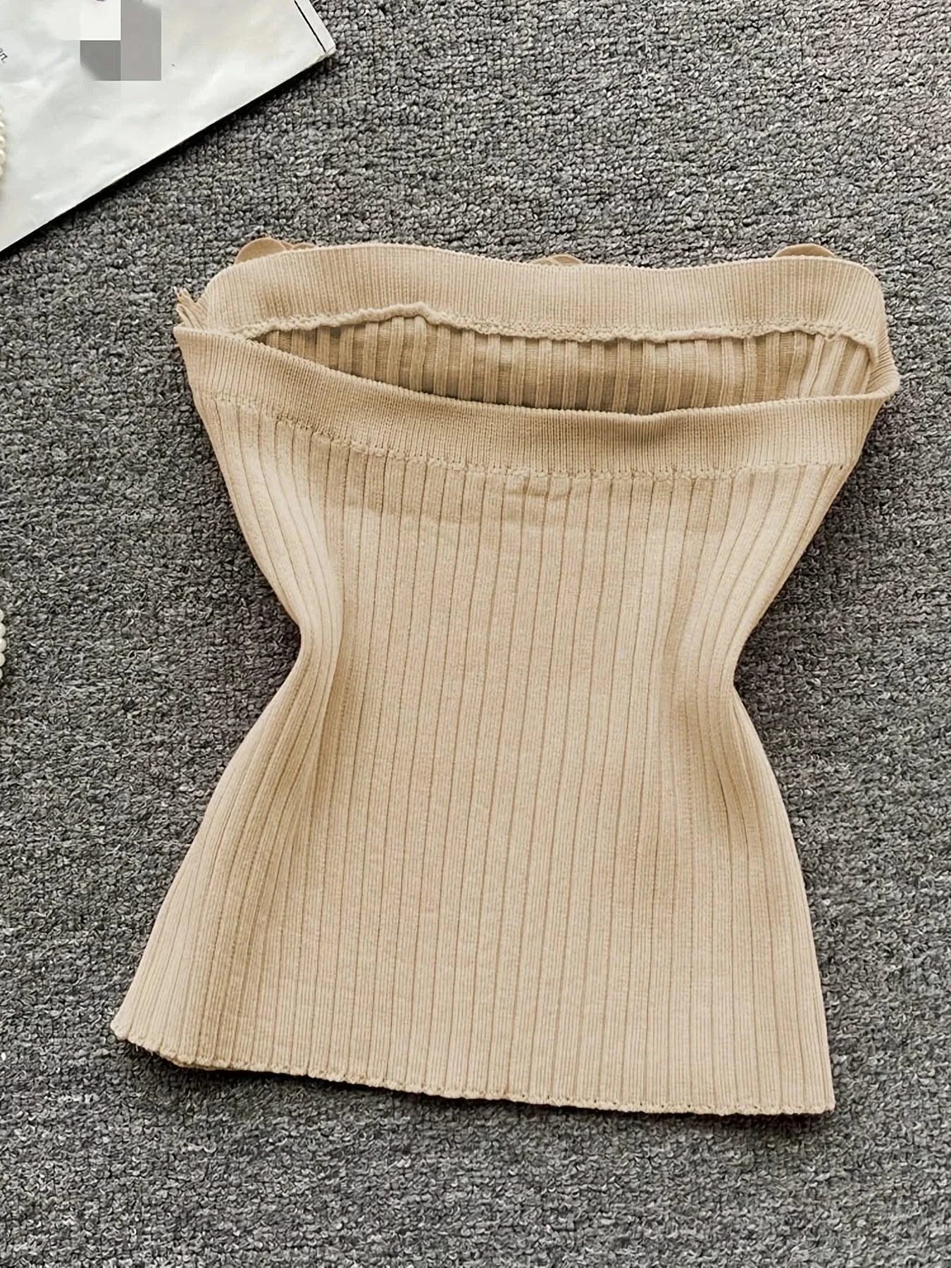 Pink Solid Sexy Off Shoulder Knitted Tube Top for Women