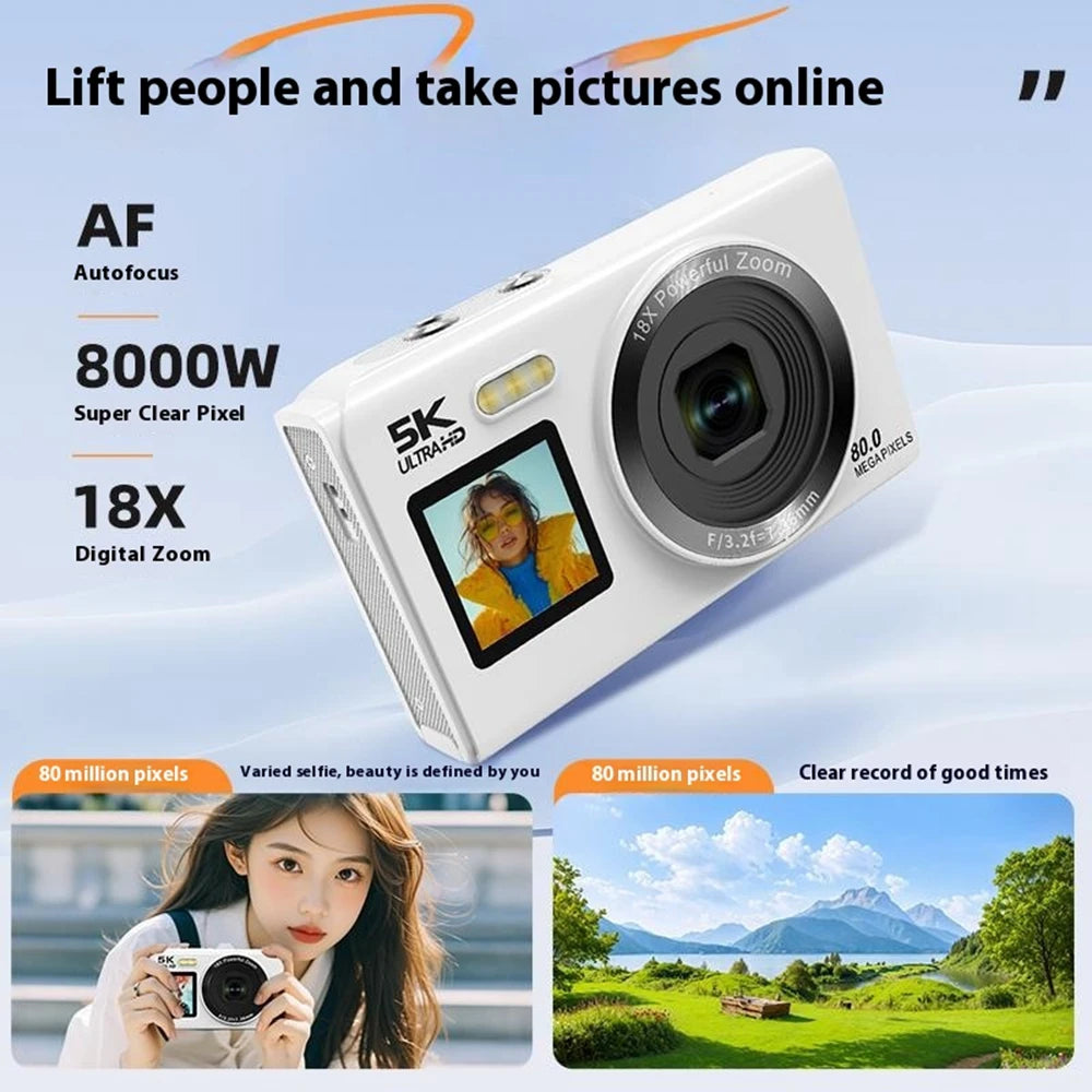 Digital Camera CCD Dual Screen Portable Digital Camera with18X Zoom 5K Vlogging Camera 80MP CCD Selfie Camera with 64GB Card