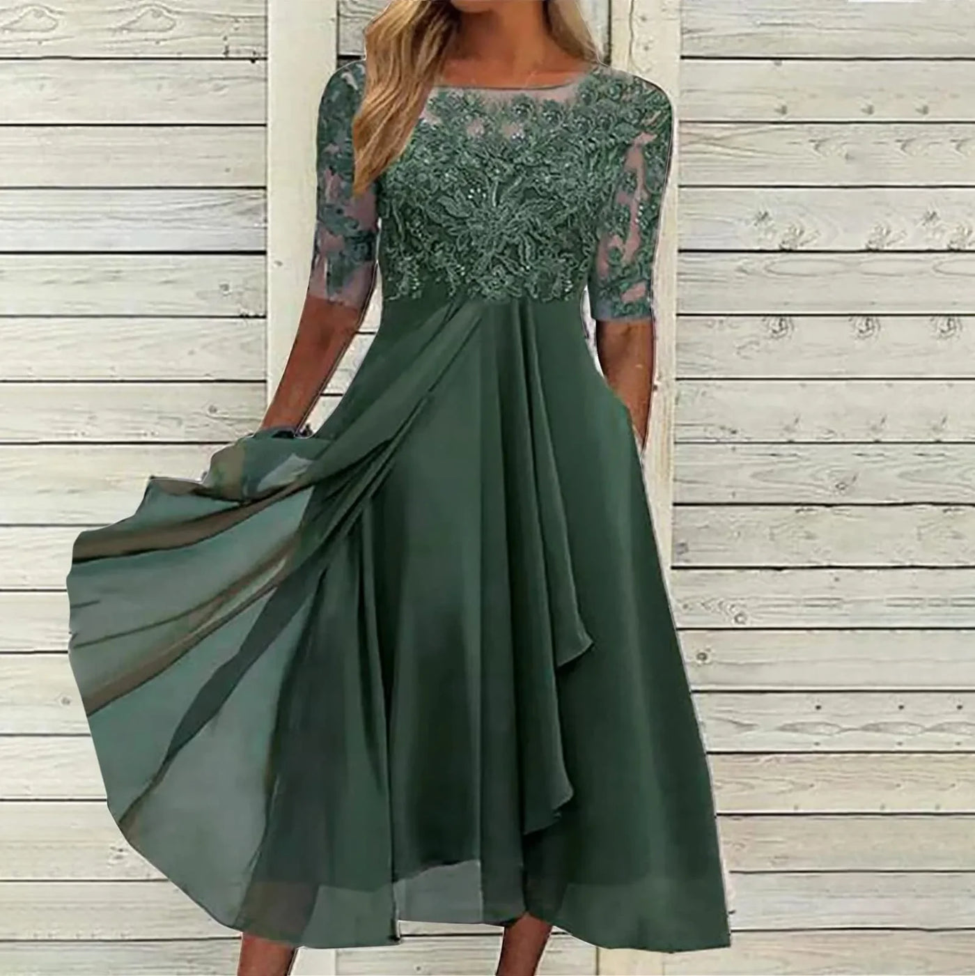 Elegant Outfits Summer Dresses For Women 2023 Tea Length Embroidery Lace Chiffon Mock Dress Formal Occasion Dresses Vestidos