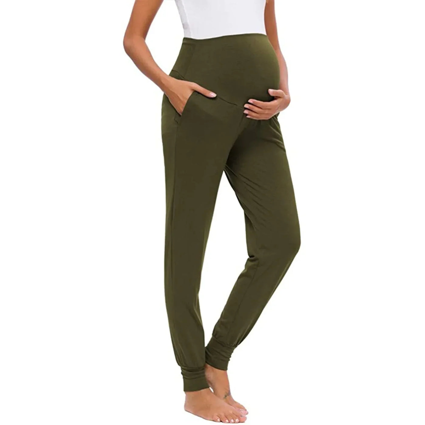 Spring Maternity Women's Casual Pants Premama Solid High Waist Strechy Lounge Trousers For Pregnant Women Joggers With Pockets