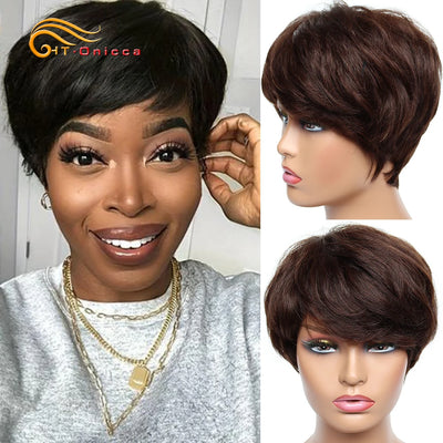 Cheap Human Hair Wigs Short Bob Pixie Cut Wig Human Hair For Women perruque cheveux humain Brazilian Colored Wig Machine Made