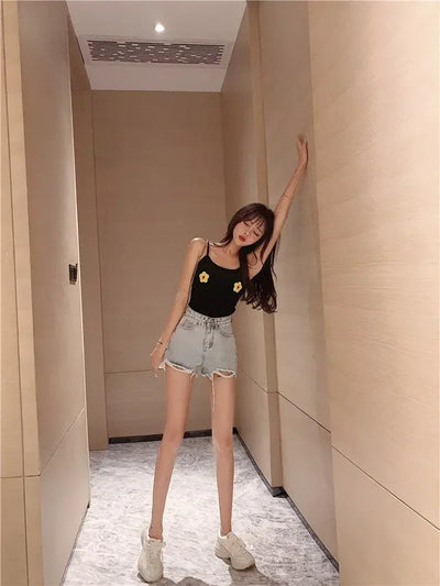 Women's Shorts Graphic Blue Short Pants for Woman To Wear Sexy Denim Jeans Print Design Low Price Youthful Korean Style Clothing