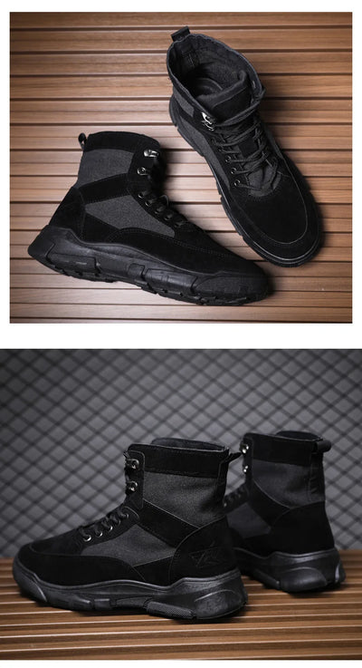 Outdoor Training Men's Tactical Boots High-Top Desert Shoes Camouflage Climbing Hiking Shoes for Men Canvas Platform Ankle Boots