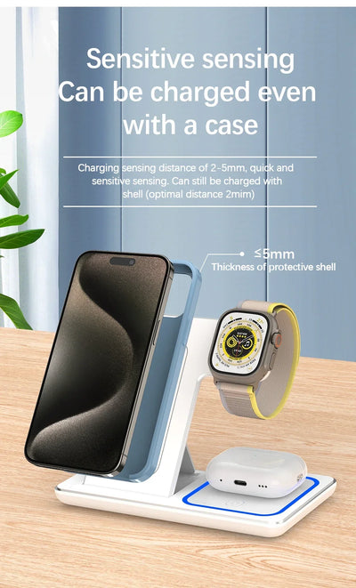 High-Speed Wireless Charging Station 3in 1 for iPhone16/15/14/13/12/11,iWatch10/9/8/7,AirPods2/3/Pro-Multiple Devices-for Home