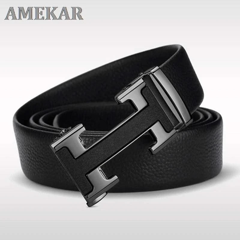 High Quality Alloy Buckle Genuine Real Leather Vintage H Automatic Buckle Belt for Men | Male