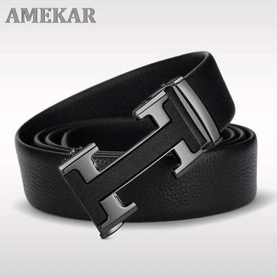 High Quality Alloy Buckle Genuine Real Leather Vintage H Automatic Buckle Belt for Men | Male