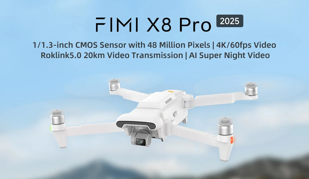 FIMI X8 Pro 2025 new drone GPS AI Super Night Video 4K 60fps 20KM range 3-axis Gimbal 1/1.3-inch 48Mp CMOS sensor Smart Tracking