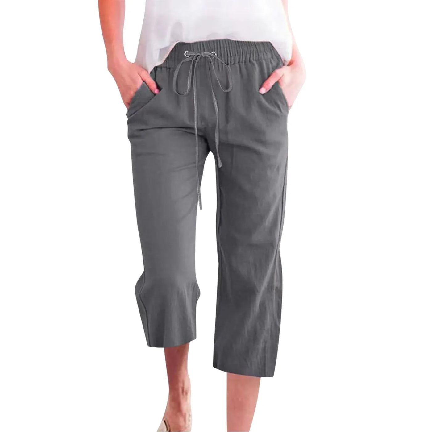 Women'S Pants Cotton Linen Harem Cropped Pants Women Drawstring Harem Pants Lady Pocket Trousers Loose Ropa Mujer Juvenil