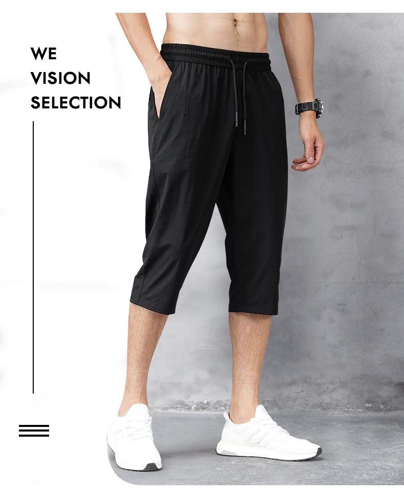 Summer Cropped Trousers for Men, Ice-Feel Breathable Stretch Trousers, Casual Versatile Shorts