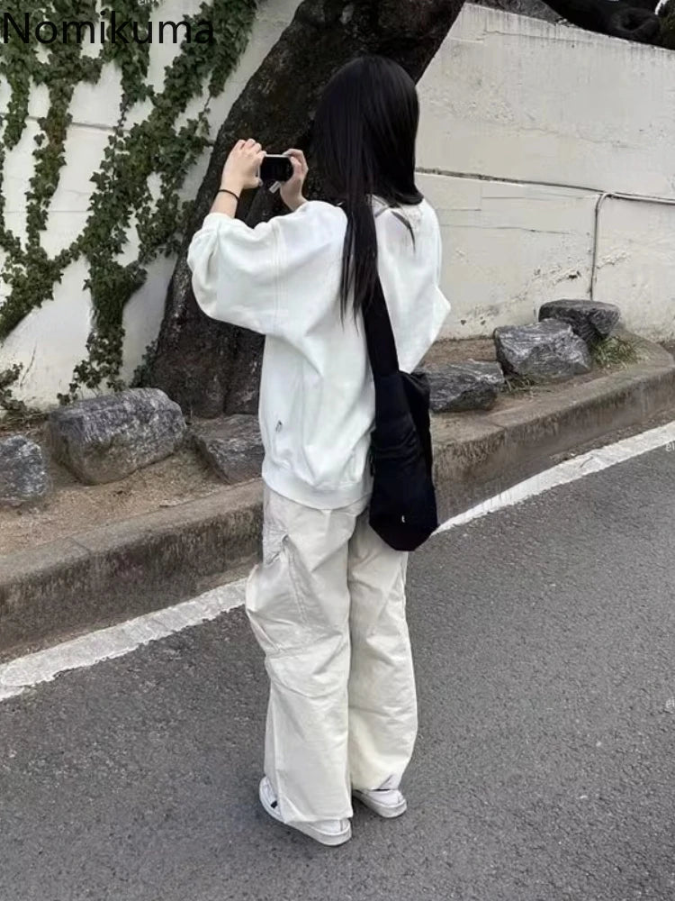Streetwear Casual Cargo Pants for Women 2025 New Bottoms Summer Thin Straight Trousers Fashion Pockets Korean Pantalon Femme