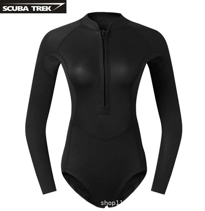 Women 2mm Bikini Diving Wetsuit Long Sleeve Scuba Dive Snorkeling Clothes Surfing Kayak Suit Black Pink Neoprene Swimwear