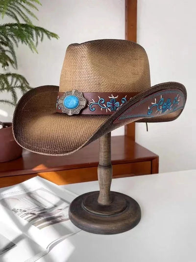 New Lake Blue Western Cowboy Straw Hat 2024 Spring and Summer New Outdoor Sun Hat Men's and Women's Cowboy Hat gorras