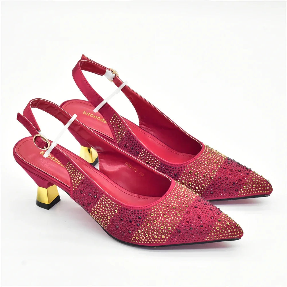 African Shoe and Bags Set for Wedding Women Shoes and Bags To Match Set with Rhinestone Italy Lady Pumps Women Shoes Luxury