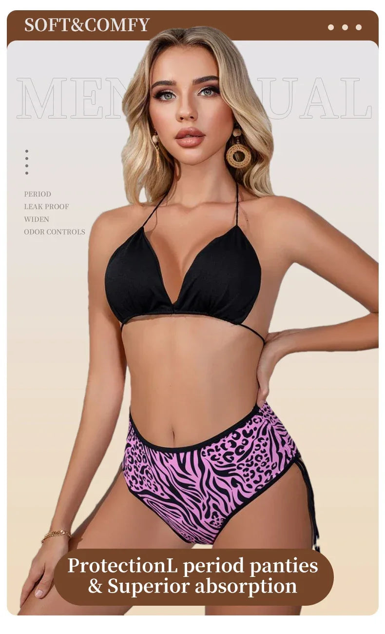 Period Swimsuit Bottom Swimming Women Bikini Bottom Women Solid Black Tie Side Leopard Panties Swimwear 2024New Period Underwear