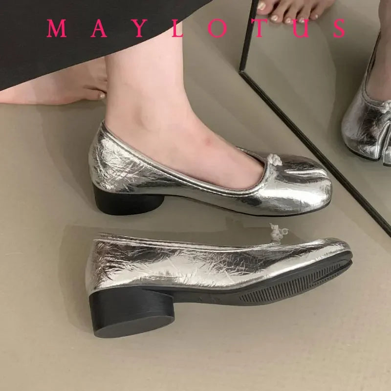2025 Women Slip on Casual Loafers Chunky Heel Shoe Soft Moccasins Footwear New Fashion Split Toe Shoes Zapatos De Mujer