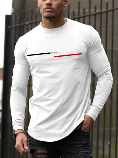 Trendy printed round neck long-sleeved T-shirt | Versatile |Casual Tops | Men's T-shirt