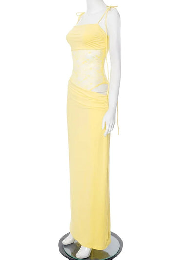 Lace-up Long Dresses For Women Evening Party Clothing Asymmetrical Lace Bodycon Vestidos De Mujer Sleeveless Robe Femme Été