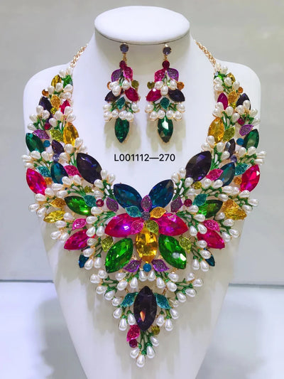 Women Luxury Necklaces Set Wedding Delicate Fashion Jewelery Set Crystal Rhinestone Earrings Jewelry Sets
