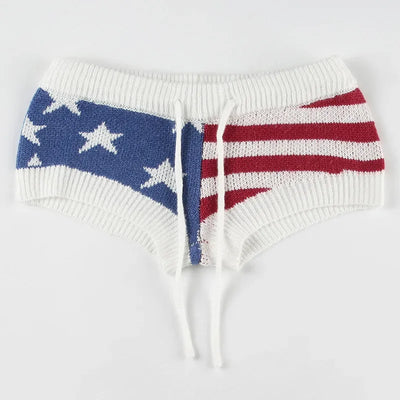 y2k Knitted Very Short Shorts, 2000s Sexy Knit Hot Shorts, Stars And Stripes Print Hot Pants For Women, America/USA Flag Shorts