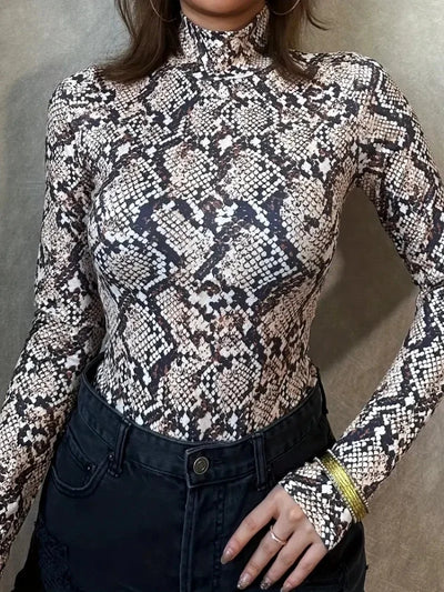Women's Vintage Mesh Leopard Print Long Sleeve High Waist One-piece Swimsuit Summer Role Play 2025 New Beach Bikini Bodysuit
