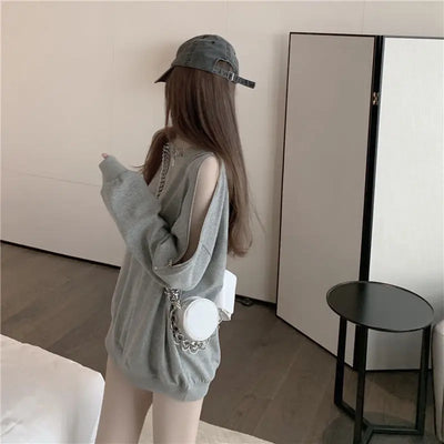 Woman T-shirt Black Plain Top for Women Loose Off Tshirt Shoulder Sexy Designer 2024 New Arrivals Korea Clothing Stylish Alt Tee