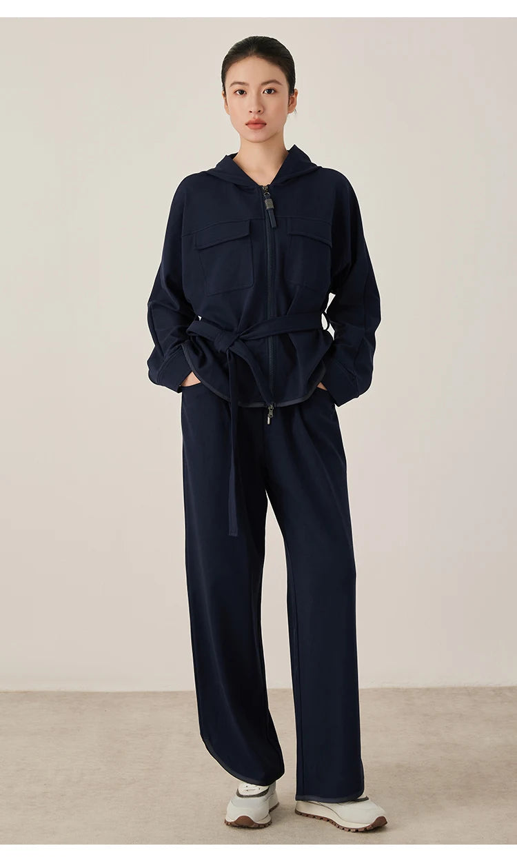 KL7523369 Women's Wide Leg Lounge Pants Cotton Blend Drawstring Waist Casual Fall Clothing