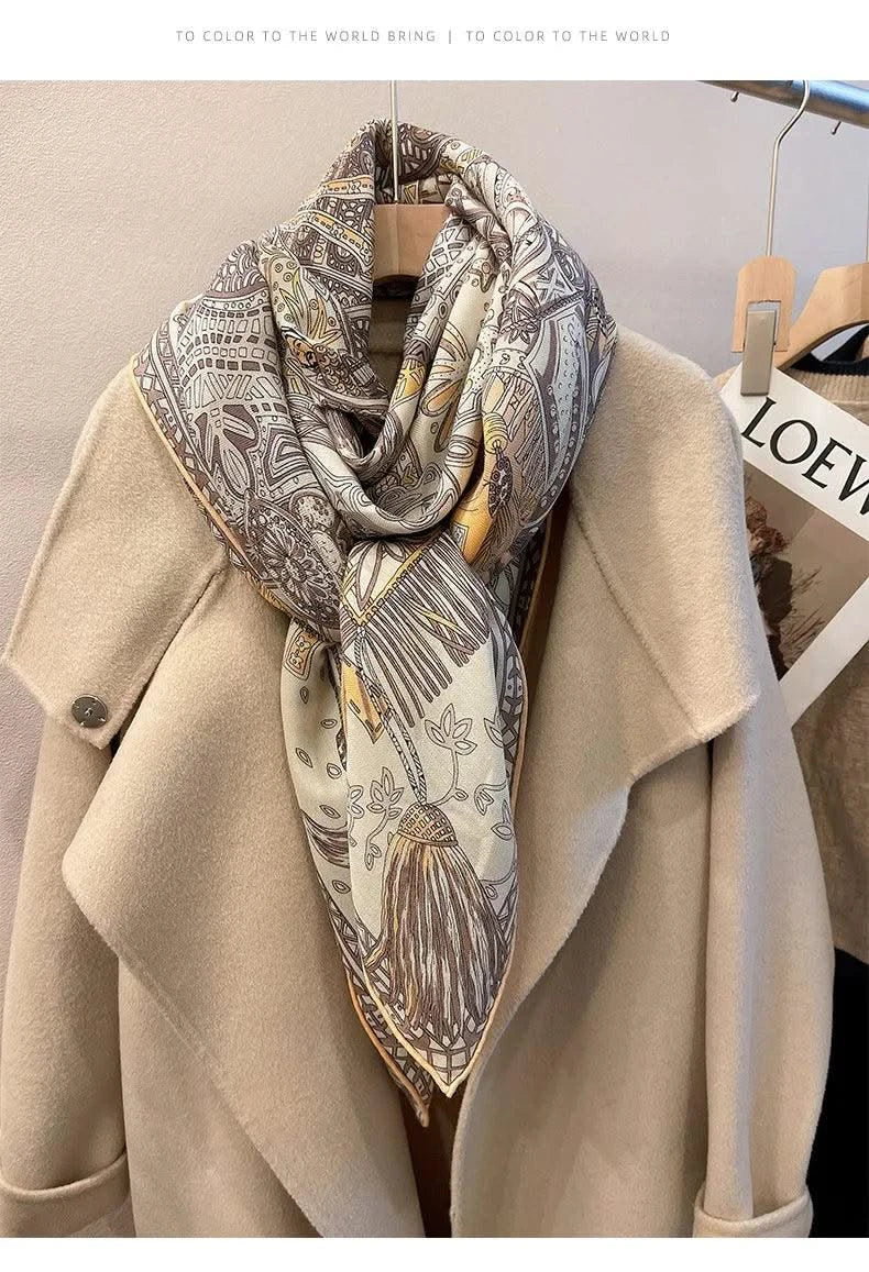 women's autumn and winter silk and wool dual purpose high-end scarves  large