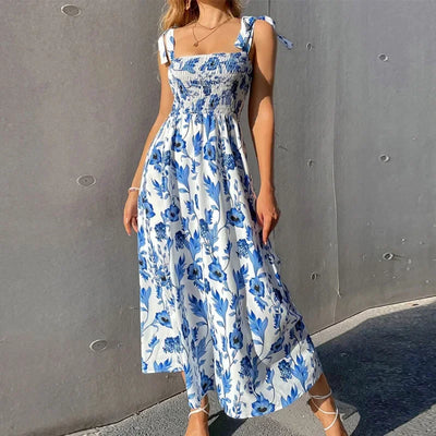 2025 New Summer Dresses for Women Sexy Print Spaghetti Strap Women Dress A-LINE Long Dress Women Vestidos De Verano Mujer Q110