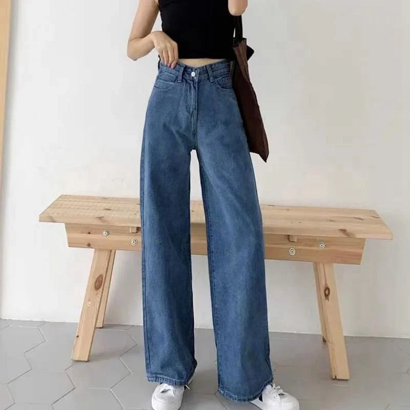 Loose Straight Cylinder Women Jeans High Waist Slimming Long Pants Trendy Cotton Fabric Comfortable Casual Style