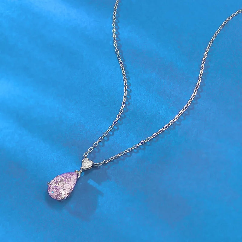 Goldenway Luxury Minimalism 925 Silver Pink Sapphire Teardrop Pendant Chain Necklace Sapphire Solitaire High Fine Jewelry Custom