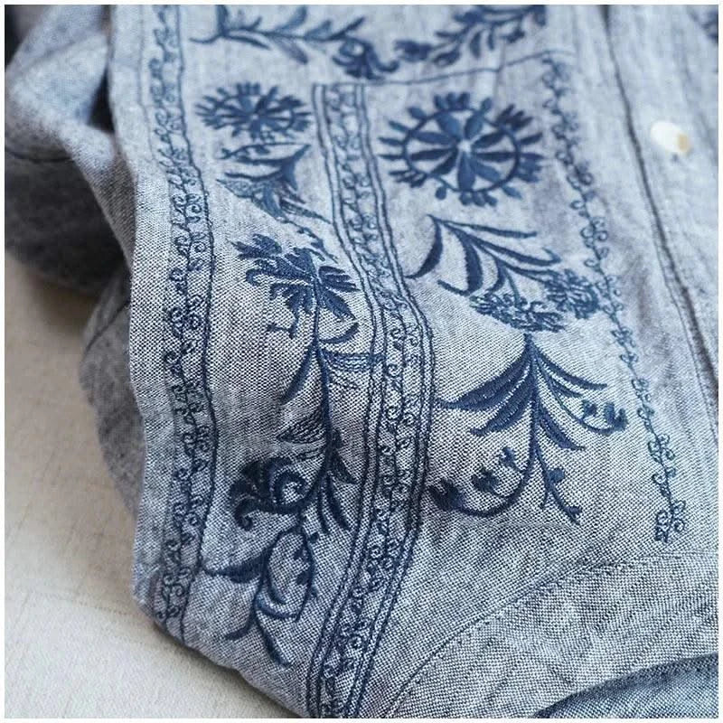 Cotton Linen Floral Embroidery Blouses Shirts For Women Tops Loose Oversize Lantern Long Sleeve Casual Boho Beach Summer Blusas