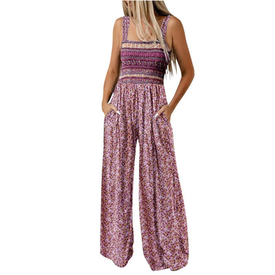 Summer Sexy Sling Jumpsuits Women'S Fashion Printed Loose Pencil Pants Casual Streetwear Elegant Party Female Spaghetti Rompers