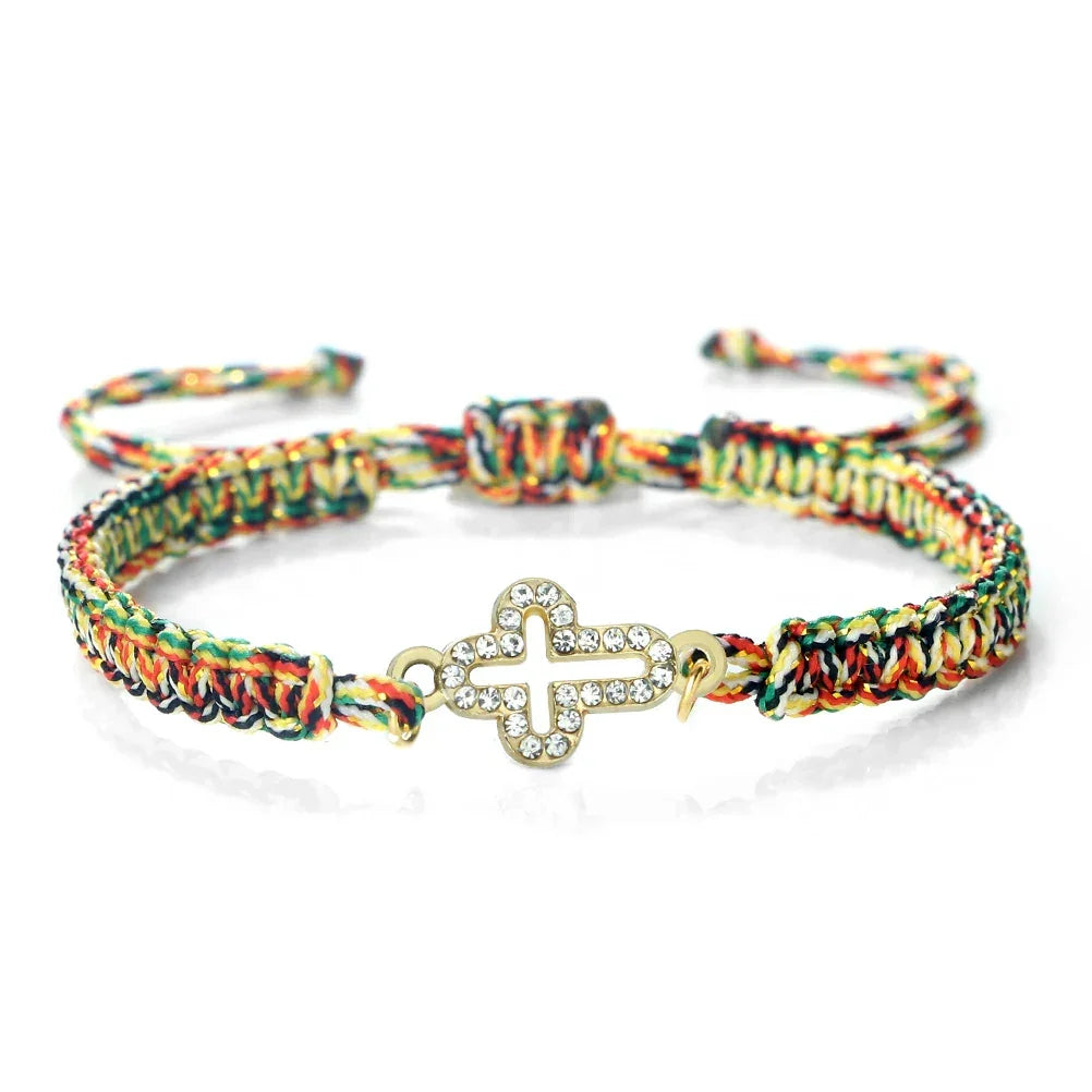 High Quality Crystal Hollow Cross Braided Bracelet Prayer Healing Bangle&Pulsera Chain Women Yoga Jewelry Gift