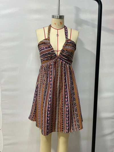 2025 New Summer Dresses for Women Print Sleeveless Halter Women Dress Sexy A-LINE Mini Dress Women Vestidos De Verano Mujer Q266 - Elanique