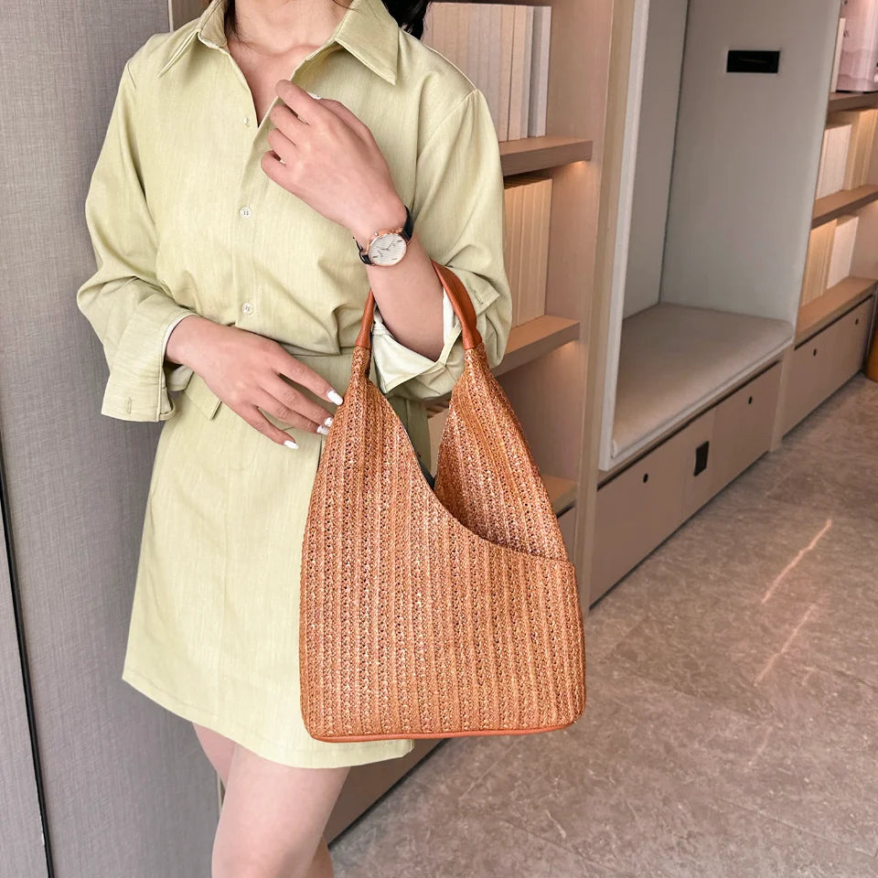 Fashion Straw Bag Designer Shoulder Bag Women Tote Summer Beach Vacation Bag Bohemian Shopping Pocket Crossover Sacos De Ombro