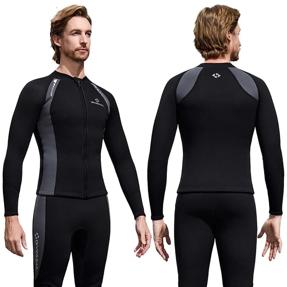 2025 New Men Women Wetsuit Top 3mm Neoprene Wetsuit Jacket Long Sleeve Front Zipper Swimsuit Surfing Diving Tops for Water Sport - Elanique
