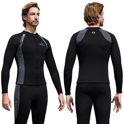 2025 New Men Women Wetsuit Top 3mm Neoprene Wetsuit Jacket Long Sleeve Front Zipper Swimsuit Surfing Diving Tops for Water Sport - Elanique