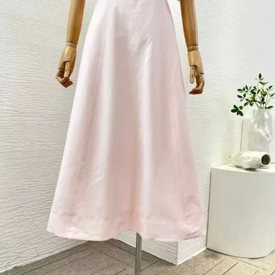 2025 New Design Spring Summer Strapless Pink Flowers High Quality Appliqued Decoration Women Midi Dress - Elanique