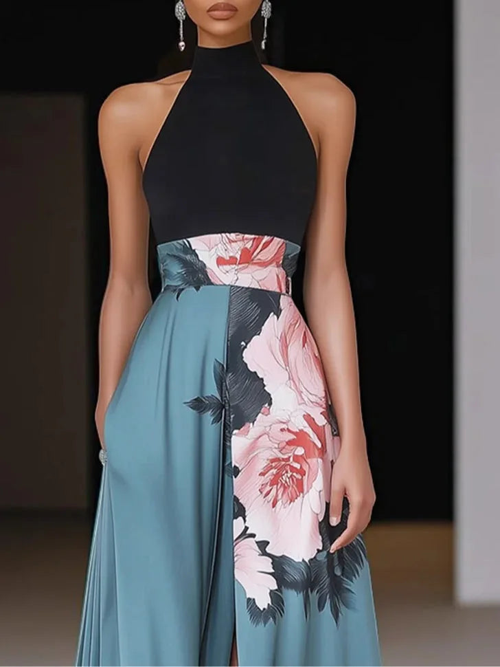 Summer Women Elegant  Print Dress Casual Fashion Round Neck Sleeveless Beach Vacation Dresses