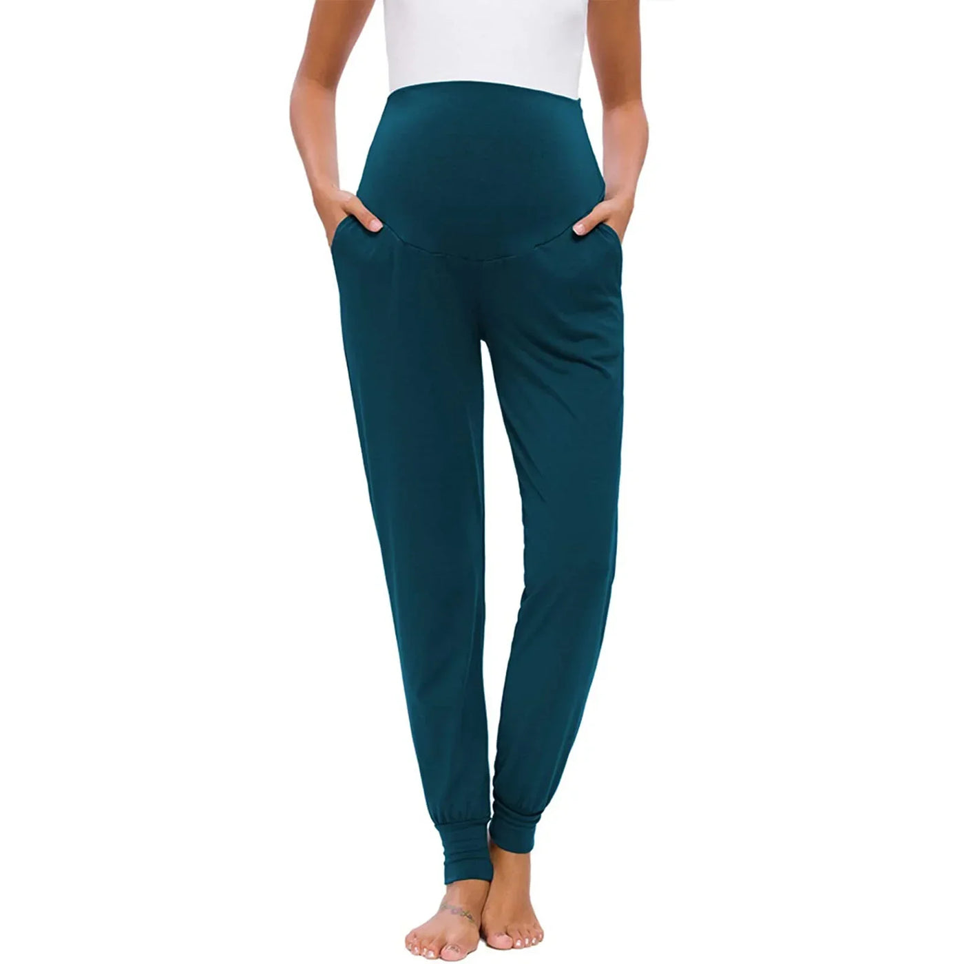 Spring Maternity Women's Casual Pants Premama Solid High Waist Strechy Lounge Trousers For Pregnant Women Joggers With Pockets