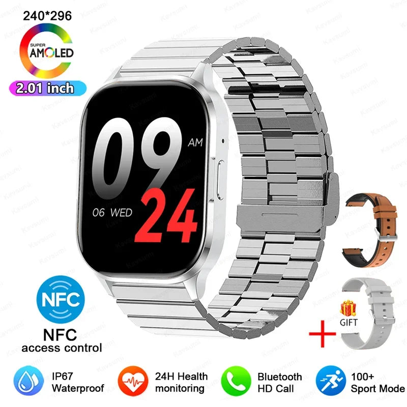 Women Smartwatch 2.01inch AMOLED Screen Bluetooth Call  NFC Sport Watch Blood Pressure Music Women Smart Watch for Huawei Xiaomi