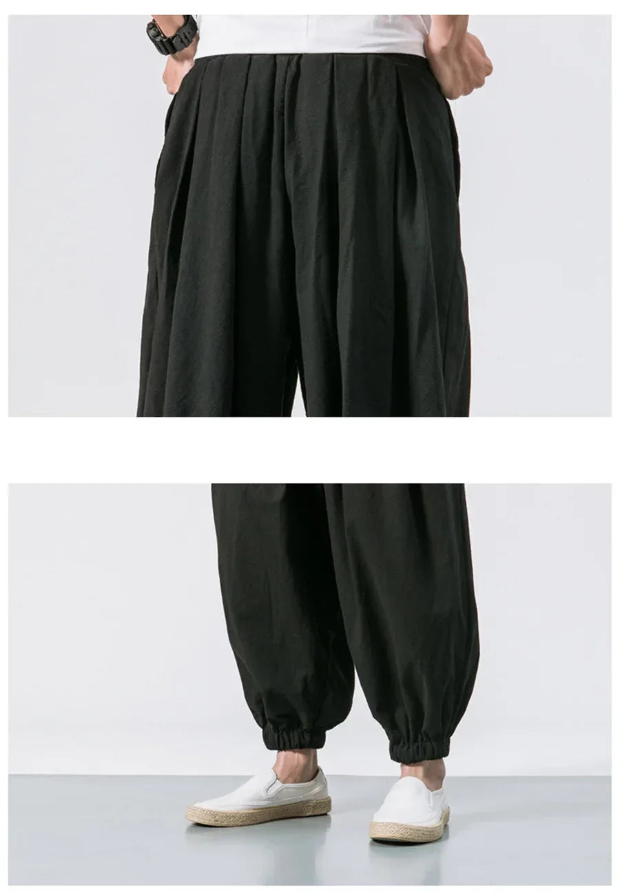 FGKKS Spring Men Loose Harem Pants Chinese Linen Overweight Sweatpants High Quality Casual Brand Oversize Trousers Male