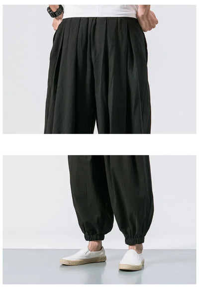 FGKKS Spring Men Loose Harem Pants Chinese Linen Overweight Sweatpants High Quality Casual Brand Oversize Trousers Male