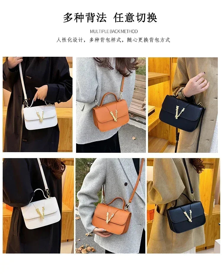 Designer 2025 Women's Luxury Solid Color Leather Handbag Fashion Crossbody Shoulder Purse Elegant Tote Handbag